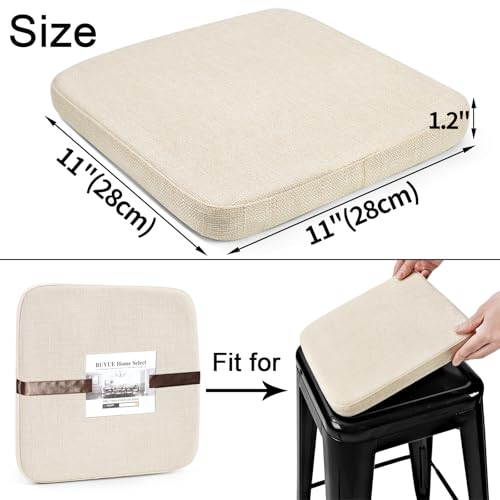 Image of BUYUE Friendly Woven Fabric Magnetic Bar Stool Cushion 1 Piece, Enhanced Anti-Slip Breathable Small Chair Seat Pad for Cafe Bistro Stackable Metal Stool (Square, Beige, 1)