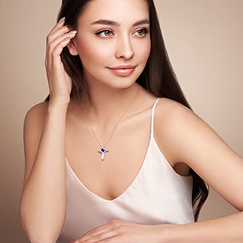 Cross Necklace for Women, 925 Sterling Silver Birthstone Necklace for Women with Diamond Sideways Cross Necklaces Birthstone Jewelry Birthday Gifts for Womens2