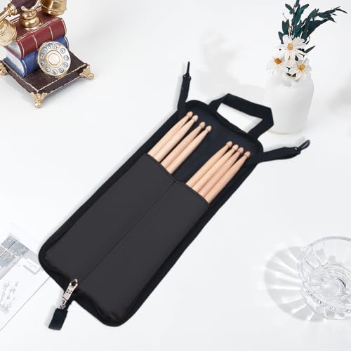 Image of GORGECRAFT Portable Drumstick Bag with Handle Drum Stick Handbag 47cmx20cm Black Hanging Percussion Drumstick Bag with Floor Tom Hooks Zipper Canvas Holder Case for Drum Stick Mallets Brushes Storage