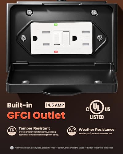 Image of Gleamz Large Dusk to Dawn Outdoor Lighting with GFCI Outlet, Black Exterior Lighting Fixtures, Outdoor Porch Lights Wall Mount for Garage, Patio, Coach, 100% Aluminum Anti-Rust Waterproof