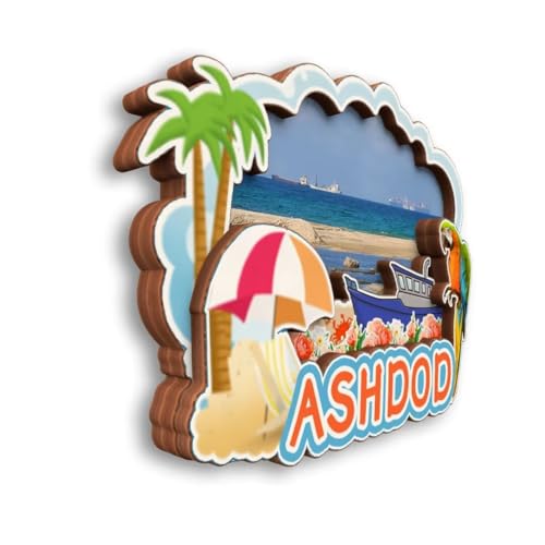 Imán decorativo de madera 3D Ashdod Israel para refrigerador miniatura 2