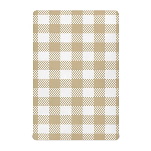 Image of Khaki Buffalo Plaid Check Crib Sheets for Boys Girls Pack and Play Sheets Breathable Mini Fitted Crib Sheet for Standard Crib and Toddler Mattresses Baby Crib Sheets for Boy Girl, 52x28IN