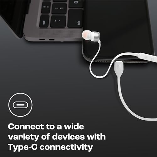 Image of JBL Tune 310 Wired in Ear Type C Headphones, Hi-Res Audio with Digital-to-Analog Converter, 3-Button EQ Preset Remote with Microphone, Tangle-Free Flat Cable, Compatible with USB-C Devices (White)