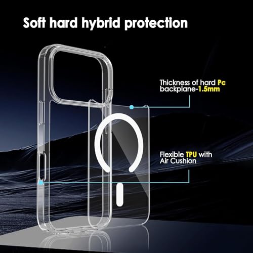 Image of Magnetic Case for iPhone 17 Pro Max Compatible with MagSafe, Shockproof Phone Bumper Cover, Anti-Scratch Clear Back (Clear)