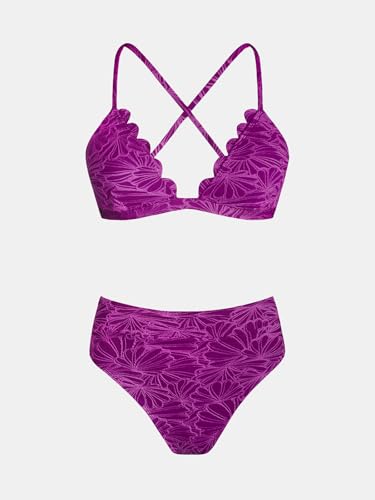 Image of CUPSHE Bikini Set for Women Bathing Suit High Waisted Scalloped V Neck Two Pieces Swimsuit