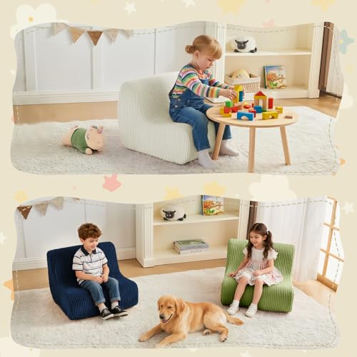 Image of DAICO Kids Bean Bag Chair, Comfy Bean Bag Sofa for Gaming & Reading | Kids Sofa with Handle for Playroom or Bedroom, Lazy Sofa for Boys and Girls, Kids Bean Bag Chair with Washable Cover Cream