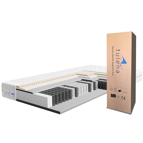 TULENA NOX Materasso singolo 80x190 cm con memory foam e lattice, Materassi a molle insacchettate H1 + H2 Comfort Plus, altezza 22 cm