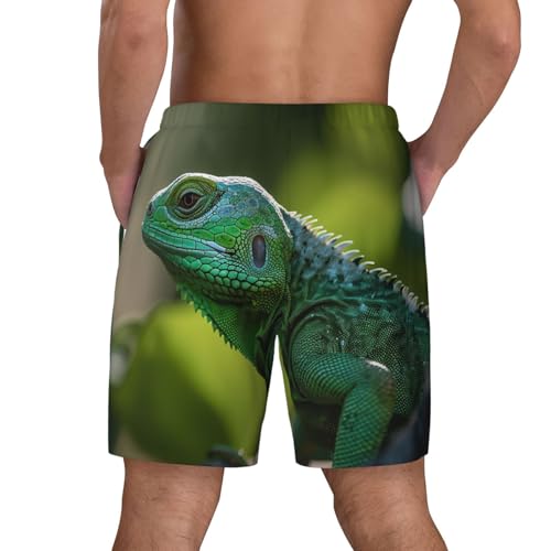 Men's Swim Trunks Quick Dry Board Shorts Green Lizard Beach Shorts with Pocket Bathing Suits for Men3