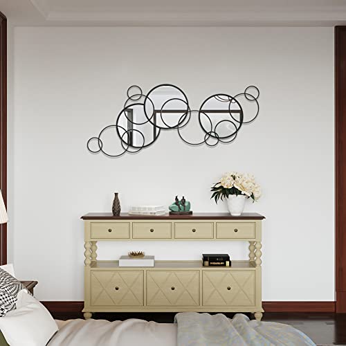 Thcisl Wall-Mounted Mirror Decor Contemporary Fashion Home Wall Decoration 47.6 X 18.9 X 2 Inch Length Metal Multi Ring Wall Mirror Art For Home Living Room,Washroom,Bedroom,Black #TOP2