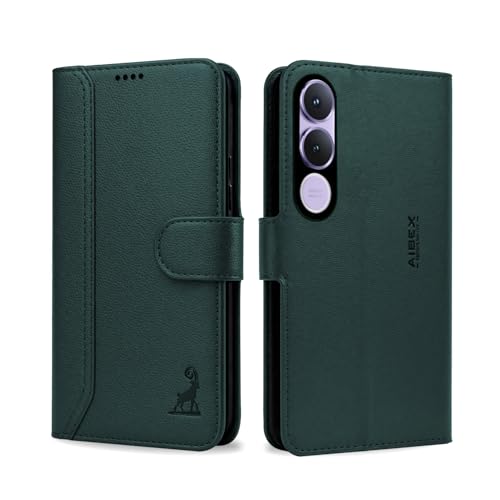 Image of AIBEX Compatible for Vivo V70Fe 5G Flip Cover Leather Finish | Inside TPU with Card Pockets | Wallet Stand | Complete Protection Flip Case Green