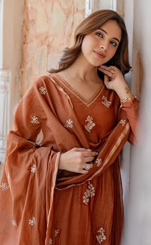 Image of KLOSIA Women Embroidery Solid Anarkali Kurta and Pant Set with Dupatta
