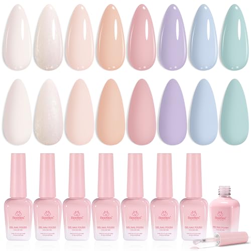 Image of Beetles Gel Nail Polish Set - Soft Manifest 8 Colors Neutral Nude Glitter Pink Green Gel Soak Off UV LED Gel Polish Home Salon Spring Gifts for Women