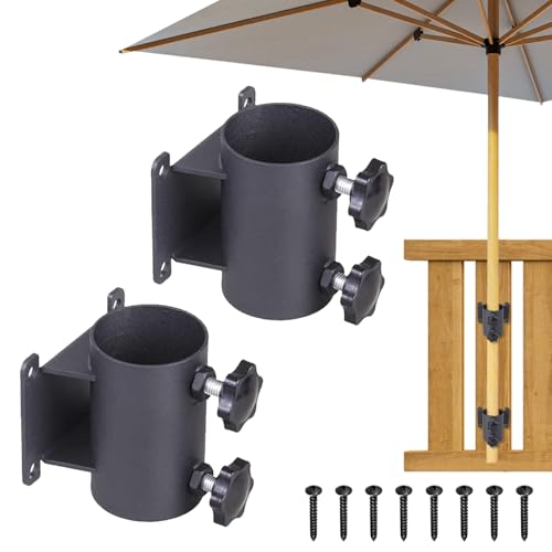 BONJUME Schirmständer, 2 Stück Schirmklemmhalterung Verstellbare Metall-Schirmklemme Terrassenschirmhalter Befestigung Für Outdoor Balkon Hof Garten Passend Für 33 mm–51 mm Schirmstangendurchmesser
