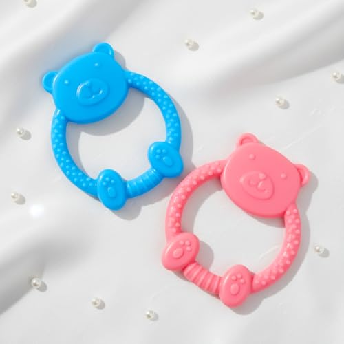 Image of MamaLaps Soft Silicone Baby Teether, Silicone BPA Free Teethers for Newborn Infant, Teething Toy for Babies with Textured Surface for Soothing Gums (Pack of 2, Teddy)