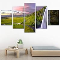 SIGNWIN 5 Panel Canvas Wall Art Mountainfalls for Home Decorations Ready to Hang - 60