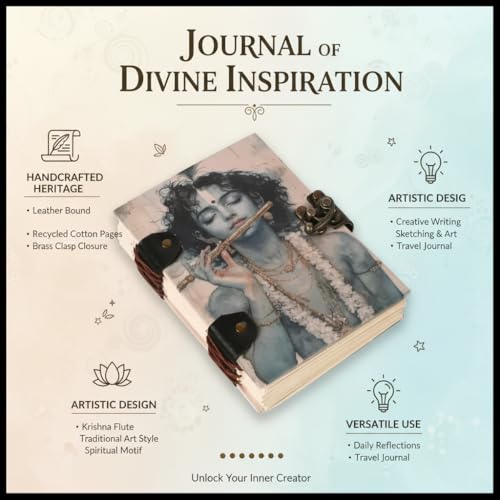 Image of Krishna Ji Printed Diary With Lock Clasp for Travllers, Mythologist, Artist, Skechers | 7 X 5 inch | Notebook Daily (200 Plain White Pages)