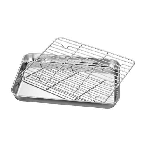 Bandeja para hornear, cuadrada antiadherente de acero inoxidable, multiusos, con rejilla de refrigeración, para barbacoa y barbacoa en terraza, balcón, jardín, patio y camping