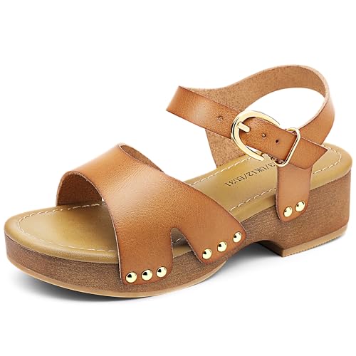 Image of Girls Sandals Wedge Platform Open Toe Sandals Ankle Strap Summer Heels Dress Shoes for Little Big Kid