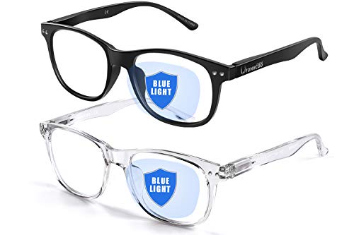 FONHCOO Blue Light Blocking Glasses Women/Men, Computer Glasses 2 Pack, Gaming Glasses with Anti Eyestrain & UV Glare Black & White