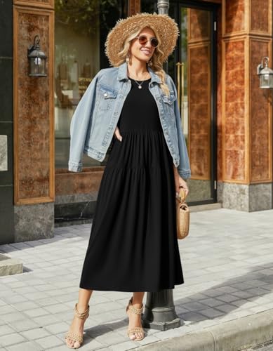 Image of Zeagoo Summer Dresses for Women 2026 Maxi Bohemian Floral Short Sleeve Long Dress Casual Flowy Tired Beach Sundress