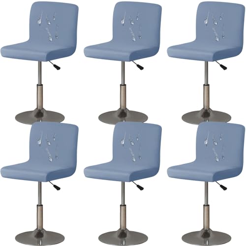 Paquete de fundas elásticas para taburetes de bar, suaves, impermeables, para sillas de cocina, con respaldo bajo, parte inferior elástica, protectores de asiento de comedor, color gris oscuro