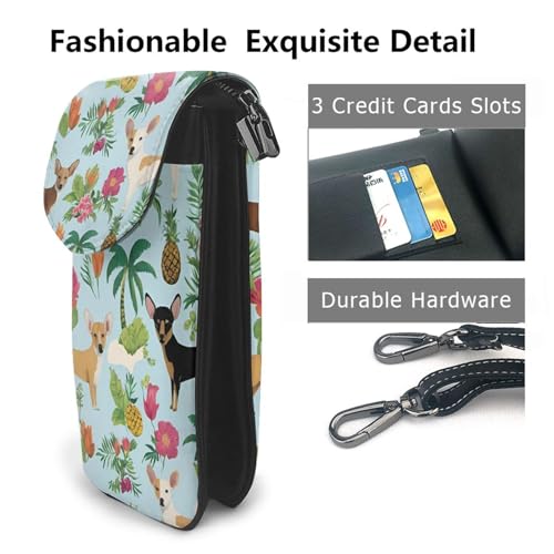 Women Ladies Girls Roomy Pockets Cell Phone Shoulder Bag Crossbody Bag Credit Card Stash Money Carrier, Water Resistant, Yoga Riding Bag - Chihuahua Dog Pineapple Art2