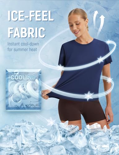 Image of baleaf Women Ice Cooling Running Shirts Quick Dry Short Sleeve Tops | Breathable, Lightweight, Moisture Wicking, Stretchy, Loose Fit, UPF 50+, for Workout, Gym, Athletic, Tennis, Yoga