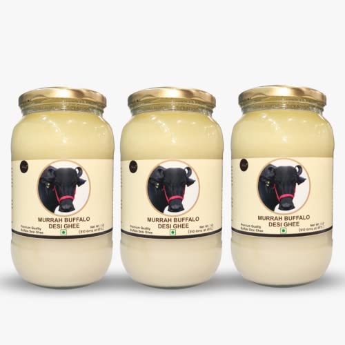 Image of SHAHJI Premium Murrah Buffalo Desi Ghee 1Liter (Pack Of 3) Glass Jar|Made With Bilona Method & Noni Ghee From Grass-Fed Buffalo Milk|Enhance Your Bone Health & Digestion With Lab-Tested