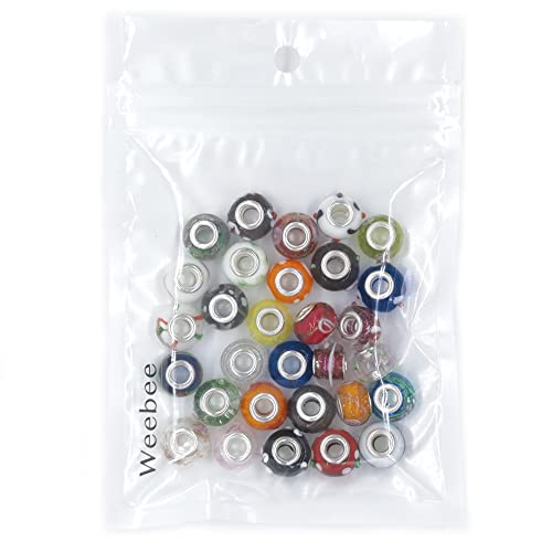 Weebee Murano Glass Beads Large Hole Beads European Lampwork Spacer Beads Silver Plated Cores Bracelet Charms For Jewelry Making 50 Pcs Mix #TOP5