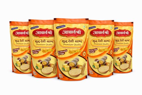 Gurudev Aacharya Shree Khandsari 1Kg(Pack of 5) | Natural Unrefined Raw Cane Sugar (Desi Khand) – Unprocessed Sweetener for Cooking, Baking & Desserts