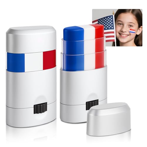 2PCS Red White and Blue Face Body Paint Sticks- Patriotic Pride 4th of July Accessories for Women Eye-Black Stick Baseball Softball Sports Makeup Fourth of July USA Accessories for Independence Day