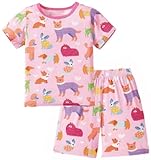 Popshion Toddler Girls Summer Pajamas Sets Kids Girl Cute Dog Pjs Snug Fit Short Sleeve Sleepwear Pjs 2pcs Animal Jammies 2t/2090
