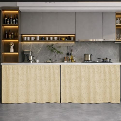 Image of LINENWALAS Under Sink Curtain for Kitchen - Pack of 2 | Rain Drop Embossed Design Polyester Under-Sink Cover | Storage-Hiding Curtain with Rod Pocket | Kitchen & Bathroom (132x71 CM, Golden Beige)