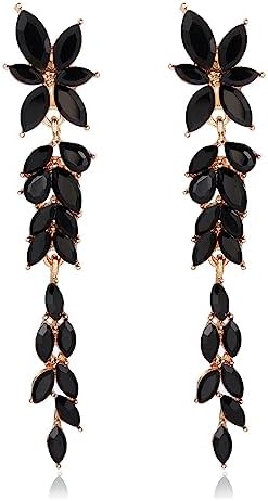 Black Rhinestone Statement Drop Dangle Earrings Dangling Sparkly Crystal Bridal Bridesmaid Wedding Earrings Long Chandelier Teardrop Earrings for Women Prom Pageant