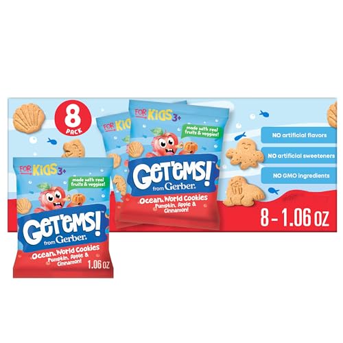 Get'ems! from Gerber Pumpkin, Apple & Cinnamon Ocean World Cookies, Kids Snacks, 8PK