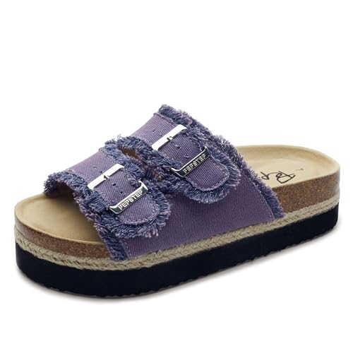 Image of PepStep Slide Sandals for Women with Soft Cork Footbed and Strap, Ladies Fashion Platform Slide Sandals Comfortable Slip On Style
