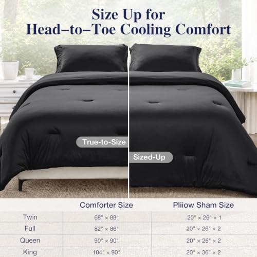 Image of MUXHOMO Cooling Comforter Set Full Size, Lightweight Summer Comforter for Hot Sleeper, Reversible Bedding with ICY Cooling Surface, Includes 1 Comforter (82 inchx86 inch) and 2 Shams (20 inchx 26 inch), Black