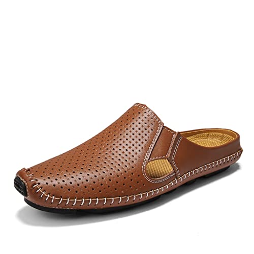 Men's Casual Breathable Mens Shoes Soft Leather Breathable Hollow Out Beach Shoes Man(38 Code)