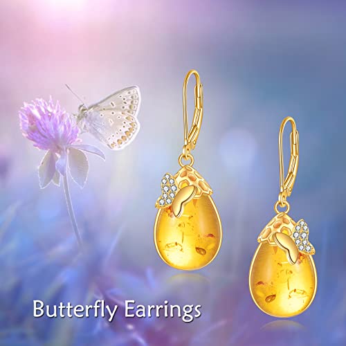 Image of TIGER RIDER Bee /Butterfly /Scorpion /Cactus /Leaf /Beetle 925 Sterling Silver French Clasp Leverback Earrings Amber /Crystal /Citrine /Moonstone /Obsidian /Jade /Rose quartz Pendant Jewelry Gift for Women