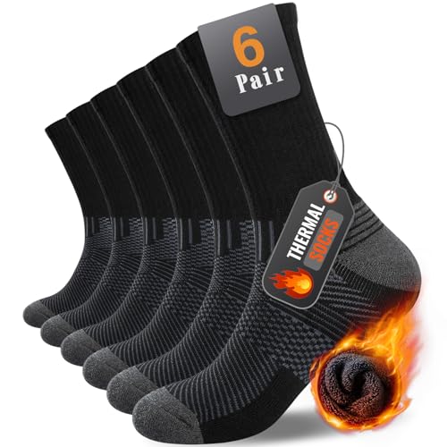 TIBISI Men's Thermal Thick Warm Winter Sports Socks, Running, Hiking, Walking, Work - Cushion Wicking Breathable Comfortable Crew Socks, Outdoor Multipack, 6 Pairs TIBISI Men's Thermal Thick Warm Winter Sports Socks, Running, Hiking, Walking, Work - Cushion Wicking Breathable Comfortable Crew Socks, Outdoor Multipack, 6 Pairs