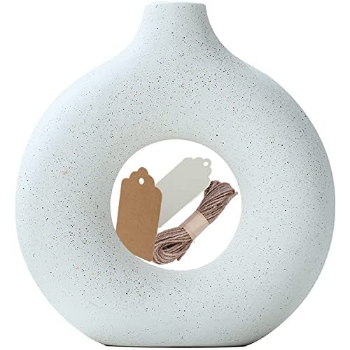 Vase En Céramique, Pots Décoratifs Intérieur Modernes, Pot De Fleurs Seces, Pot De Donut Blanc, Pour La Décoration De Bureau À La Maison. (L) Cover