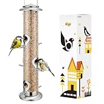 iBorn Metal Bird Feeders 6 Ports Hanging Wild Bird Seed Feeder for Mix Seed Blends, Niger Seed Feeder, Sunflower Heart, Birdbath, Heavy Duty All Metal Nickle Finishing 15 Inch 6Port