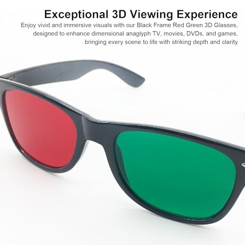 3D Glasses, Black Frame Red Green 3D Viewing Glasses for Dimensional Anaglyph TV Movie DVD Game and Amblyopia Training Eyeglasses3D4