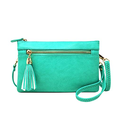 Solene Bolsa tiracolo feminina leve com vários compartimentos, Turquesa, Small