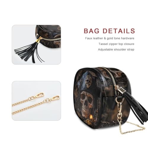 Image of ALAZA Women's Pirate Skull Torch Treasure PU Leather Crossbody Bag Shoulder Purse with Tassel
