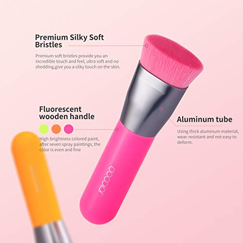 Docolor Flat Top Kabuki Foundation Brush Synthetic Professional Contours & Sculpts Cheekbones For Bronzer & Face Powder Blush Foundation Liquid Blending Mineral Vegan Makeup Tool Neon Pink #TOP2