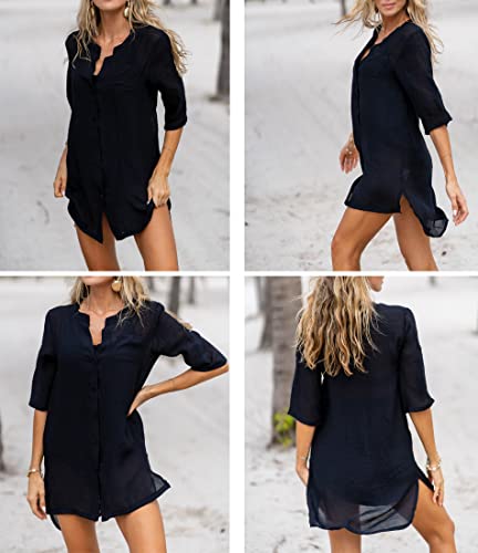 Ai'mage Women's Swimsuit Cover Ups Shirt Sexy V-Neck Bathing Suit Coverups Dress Bikini Beach Tunic Top #TOP4