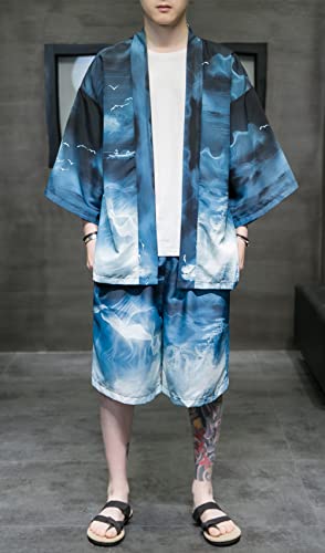 image for Ambcol Men's Japanese Style Kimono Tops Shorts Sets Lightweight Casual
