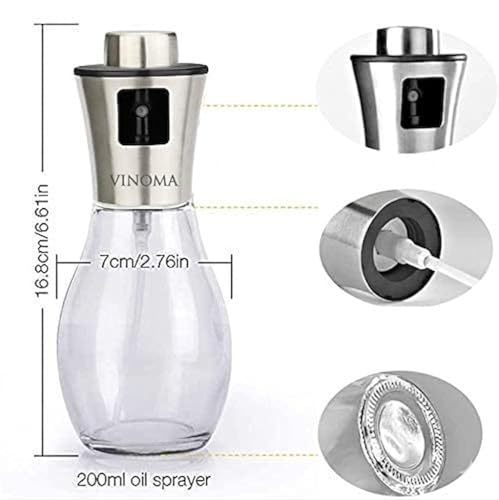 Image of Oil for Cooking, Refillable Stainless Steel Oil Dispenser Bottle with Mini Funnel, Vinegar Glass Spray Bottle for BBQ, Salad, Baking, Grilling, Roasting, Frying, 2 Piece, 220 ML
