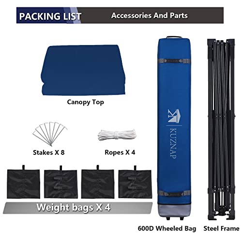 Kuznap 12’X12’ Pop Up Canopy Tent Patented Ez Set Up Instant Outdoor Canopy With Wheeled Carry Bag Bonus 4 Weight Sandbags, 8 Stakes And 4 Ropes， Blue #TOP3